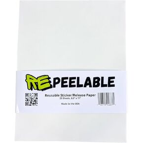 RePeelable Paper, Double Sided Silicone Release Backing for Collecting Organizing and Rearranging Sticker Collections, 8.5x11" Refill Pages for Blank Storage Albums, Reusable Book Inserts, 25 Sheets