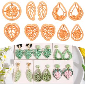 Puocaon Tropical Leaf Polymer Clay Cutters - 10 Pcs Monstera Leaves Clay Earrings Making Kit Botanical Plant Stud Cutters for Earrings Jewelry Making in Saudi Arabia