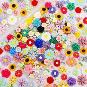 120 Pcs Mini Resin Flowers for Crafts, Cute Small Tiny Flatback Resin Flower Slime Charms Bulk for Scrapbooking DIY Dollhouse Micro Landscape Kawaii Fairy Garden Accessories Miniature Things Decor