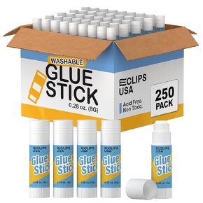 Glue Sticks Bulk (250 Pack), Washable Glue Sticks for Kids, Craft Glue for School Supplies, .28 oz, 8 Grams (250 Pack)