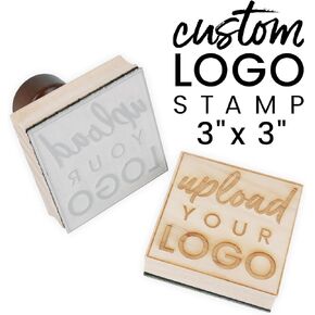 ExcelMark Custom Logo Stamp - Personalized Wood Rubber Stamp - Upload Your Own Image (2"x2")