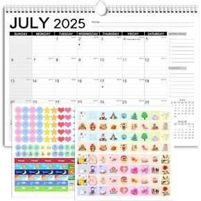 Calendar 2025-2026, Anti Ink Bleed, Durable Thick Paper, Large days Blocks, Wall Calendar 18 Months with Stickers, 17" x 12" Large Simple Style Calendars for Home & Office Planning- Simple