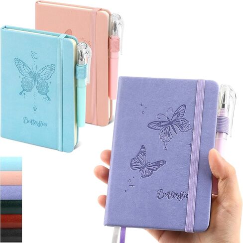 Small Notebook College Ruled, 3 Pack (3 color) 3.7x5.7 in Pocket Notebook A6 Butterfly Journaling Notebooks Mini Hardcover Lined Note Pads with Pens for Work Business Travel and Office Supplies in Kuwait