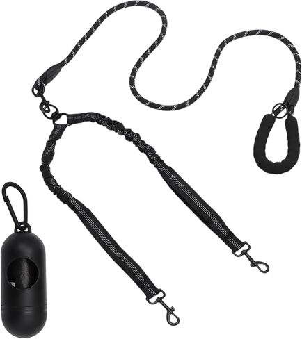 Double Dog Leash, Hands-Free Dual with Comfortable Padded Handle, Double for Two Dogs, Adjustable Length, Blue, 1 Set in Kuwait