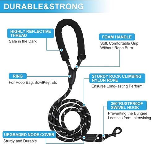 Double Dog Leash, Hands-Free Dual with Comfortable Padded Handle, Double for Two Dogs, Adjustable Length, Blue, 1 Set in Kuwait