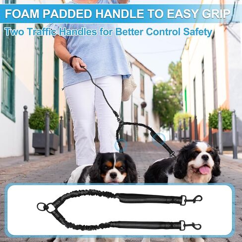 Double Dog Leash, Hands-Free Dual with Comfortable Padded Handle, Double for Two Dogs, Adjustable Length, Blue, 1 Set in Kuwait