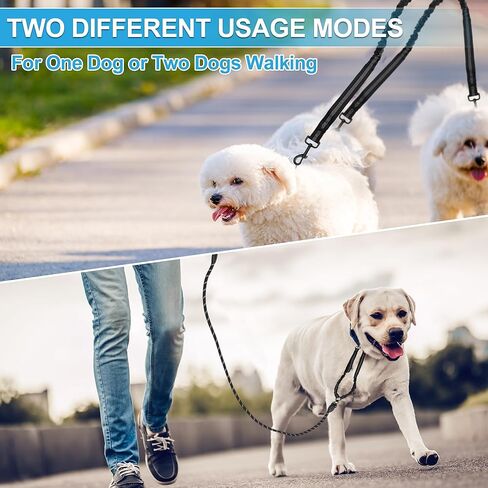 Double Dog Leash, Hands-Free Dual with Comfortable Padded Handle, Double for Two Dogs, Adjustable Length, Blue, 1 Set in Kuwait