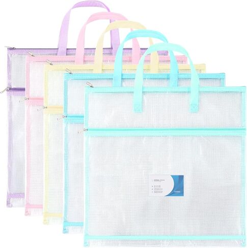 Clysee 5 Pcs Sew Project Bags 16 x 16 Inch Quilting Craft Organizer Storage Bags with Handle and Pocket Jumbo Sew Quilting Mesh Bags for Quilters Knitting Stitching Crafter, 5 Colors(Macaron) in Saudi Arabia
