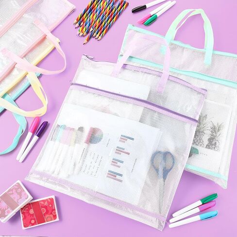 Clysee 5 Pcs Sew Project Bags 16 x 16 Inch Quilting Craft Organizer Storage Bags with Handle and Pocket Jumbo Sew Quilting Mesh Bags for Quilters Knitting Stitching Crafter, 5 Colors(Macaron) in Saudi Arabia