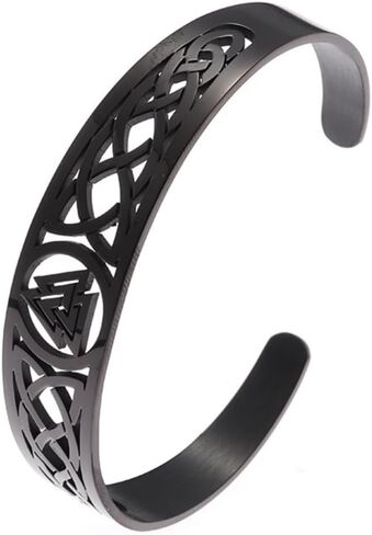 Valknut Celtic Knot Bracelet - Stainless Steel Viking Cuff Bangle - Vintage Symbol Norse Amulet Jewelry for Women Men in Kuwait