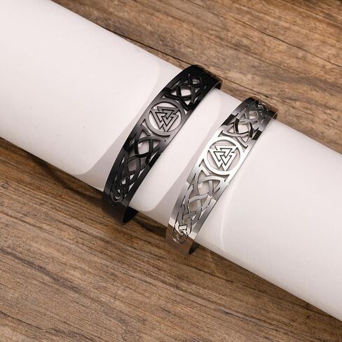Valknut Celtic Knot Bracelet - Stainless Steel Viking Cuff Bangle - Vintage Symbol Norse Amulet Jewelry for Women Men in Kuwait