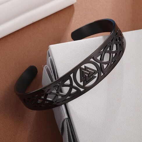 Valknut Celtic Knot Bracelet - Stainless Steel Viking Cuff Bangle - Vintage Symbol Norse Amulet Jewelry for Women Men in Kuwait