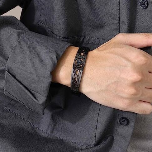 Valknut Celtic Knot Bracelet - Stainless Steel Viking Cuff Bangle - Vintage Symbol Norse Amulet Jewelry for Women Men in Kuwait