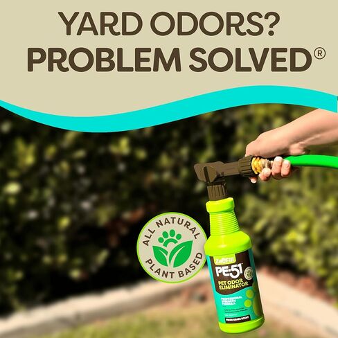 PE-51 PET OROD ELIMINATOR-PRINE ROODERIZER مع MAX FLOW Garden HOSE RARKUSE فوهة | الحيوانات الأليفة ، العشب والساحة الرائحة مزيل | Cat & Dog Pee Deodorizer Spray | جميع الإنزيمات الطبيعية | 32 أوقية زجاجة in Kuwait