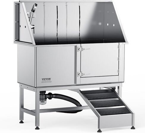 VEVOR 50 "Pet Dog Bathing Station w/Ramp ، Professional Stains Steeld Dog Grooming Tub W/Soap Box ، Faucet ، Encord Cancory ، حوض استحمام الكلاب للحيوانات الأليفة الكبيرة ، المتوسطة ، الصغيرة ، مغسلة غسل للمنزل اليمين in Saudi Arabia