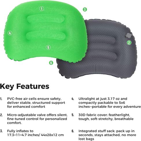 ATEPA Ultralight Inflatable Pillow - Camping Travel, 2oz Insulated Compact, Comfortable, Inflating Pillows for Neck & Lumbar Support for Hiking, Backpacking in Saudi Arabia