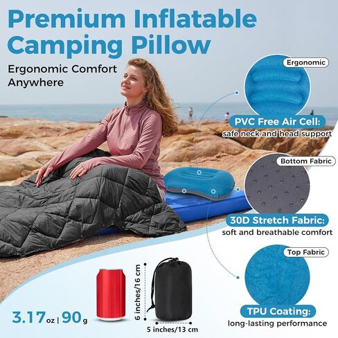 ATEPA Ultralight Inflatable Pillow - Camping Travel, 2oz Insulated Compact, Comfortable, Inflating Pillows for Neck & Lumbar Support for Hiking, Backpacking in Saudi Arabia