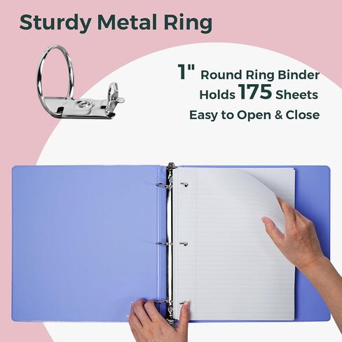 POPRUN 3 Ring Binder 1 Inch, PVC-Free Durable Organizer with 2 Inside Pockets for School & Office, Heavy-Duty Binder Holds 175 Sheets (8.5" x 11" Paper), 1 Pack, Pink in Kuwait