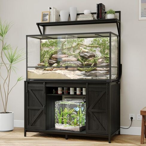 Fowner Farmhouse reptile Tank Stand مع منفذ الطاقة ، 48 "× 24" ، يناسب الطاولة ما يصل إلى 120 جالون دبابة التنين الملتحي ، وقصة حوض السمك الثقيلة مع خزانة التخزين ، سلحفاة الزواحف Terrarium Stand رمادي in Kuwait