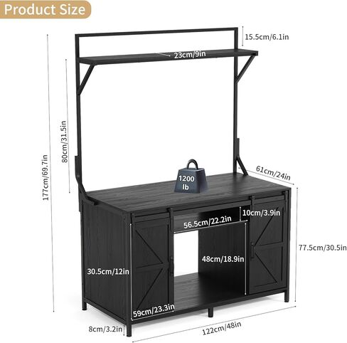 Fowner Farmhouse reptile Tank Stand مع منفذ الطاقة ، 48 "× 24" ، يناسب الطاولة ما يصل إلى 120 جالون دبابة التنين الملتحي ، وقصة حوض السمك الثقيلة مع خزانة التخزين ، سلحفاة الزواحف Terrarium Stand رمادي in Kuwait