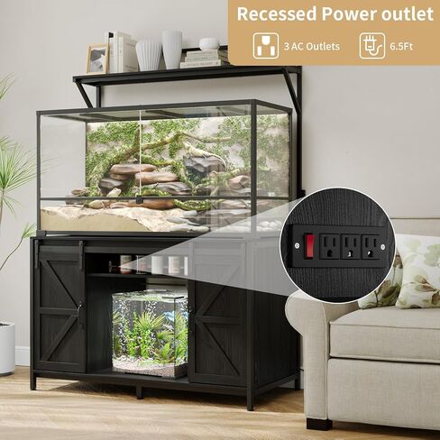 Fowner Farmhouse reptile Tank Stand مع منفذ الطاقة ، 48 "× 24" ، يناسب الطاولة ما يصل إلى 120 جالون دبابة التنين الملتحي ، وقصة حوض السمك الثقيلة مع خزانة التخزين ، سلحفاة الزواحف Terrarium Stand رمادي in Kuwait