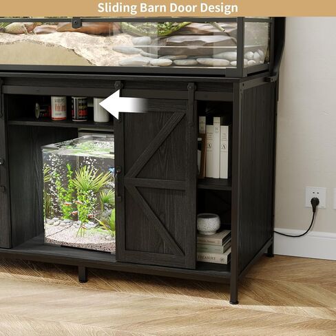 Fowner Farmhouse reptile Tank Stand مع منفذ الطاقة ، 48 "× 24" ، يناسب الطاولة ما يصل إلى 120 جالون دبابة التنين الملتحي ، وقصة حوض السمك الثقيلة مع خزانة التخزين ، سلحفاة الزواحف Terrarium Stand رمادي in Kuwait