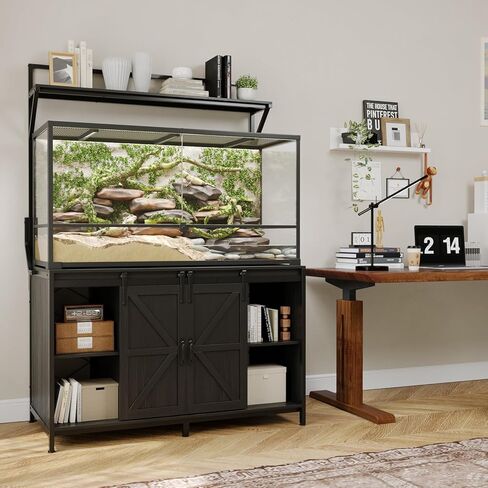 Fowner Farmhouse reptile Tank Stand مع منفذ الطاقة ، 48 "× 24" ، يناسب الطاولة ما يصل إلى 120 جالون دبابة التنين الملتحي ، وقصة حوض السمك الثقيلة مع خزانة التخزين ، سلحفاة الزواحف Terrarium Stand رمادي in Kuwait