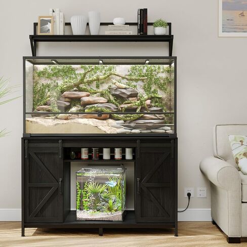 Fowner Farmhouse reptile Tank Stand مع منفذ الطاقة ، 48 "× 24" ، يناسب الطاولة ما يصل إلى 120 جالون دبابة التنين الملتحي ، وقصة حوض السمك الثقيلة مع خزانة التخزين ، سلحفاة الزواحف Terrarium Stand رمادي in Kuwait