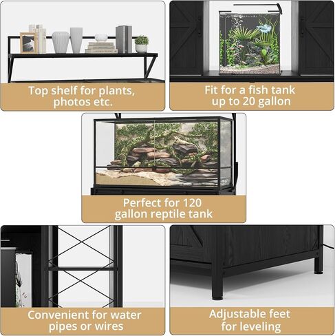 Fowner Farmhouse reptile Tank Stand مع منفذ الطاقة ، 48 "× 24" ، يناسب الطاولة ما يصل إلى 120 جالون دبابة التنين الملتحي ، وقصة حوض السمك الثقيلة مع خزانة التخزين ، سلحفاة الزواحف Terrarium Stand رمادي in Kuwait