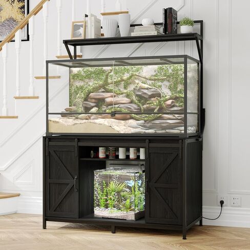 Fowner Farmhouse reptile Tank Stand مع منفذ الطاقة ، 48 "× 24" ، يناسب الطاولة ما يصل إلى 120 جالون دبابة التنين الملتحي ، وقصة حوض السمك الثقيلة مع خزانة التخزين ، سلحفاة الزواحف Terrarium Stand رمادي in Kuwait
