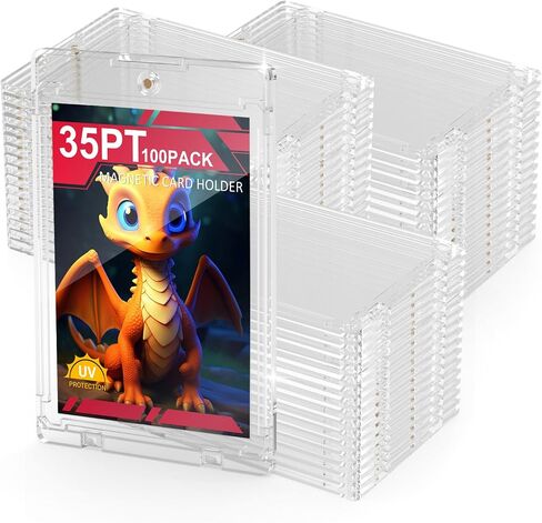100ct Magnetic Card Holder, 35pt One Card Touch Holders for Trading Cards, U-V Protection Card Display Case Protectors Sleeves Hard Plastic Cover for Sports Game in Saudi Arabia