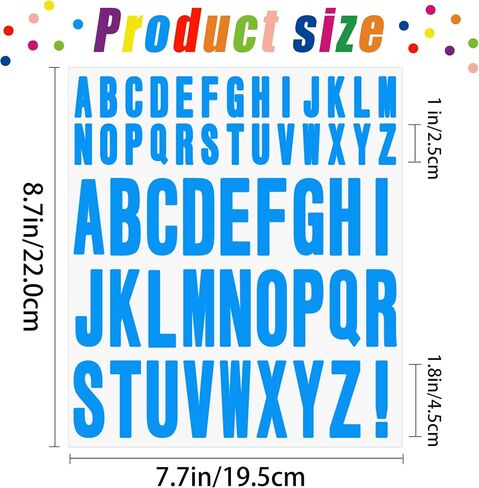 24 Sheets Letter Stickers 1272 Pcs Alphabet Sticker,1inch 2inch Self Adhesive Vinyl Letter Stickers Aesthetic Waterproof Decals for Scrapbooking,Water Bottles,Cup,Poster,Bulletin Board (Multicolor) in Kuwait