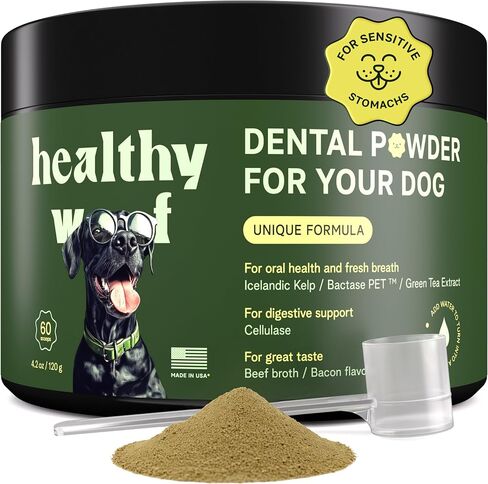 Dental Powder for Dogs Teeth Cleaning. Complete Oral Care Bone Broth. Made in The USA. 2.1 oz, 30 Scoops in Saudi Arabia