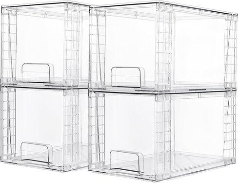 Vtopmart 4 Pack Large Stackable Storage Drawers,Easily Assemble Acrylic Bathroom Closet Undersink Organizers and Storage,Plastic Bins for Kitchen Cabinets,Pantry,Makeup,Medicine Organization in Kuwait