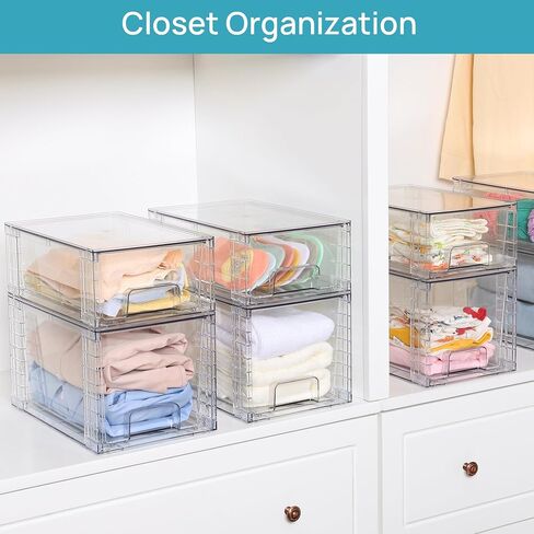 Vtopmart 4 Pack Large Stackable Storage Drawers,Easily Assemble Acrylic Bathroom Closet Undersink Organizers and Storage,Plastic Bins for Kitchen Cabinets,Pantry,Makeup,Medicine Organization in Kuwait