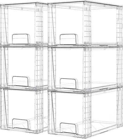 Vtopmart 4 Pack Large Stackable Storage Drawers,Easily Assemble Acrylic Bathroom Closet Undersink Organizers and Storage,Plastic Bins for Kitchen Cabinets,Pantry,Makeup,Medicine Organization in Kuwait