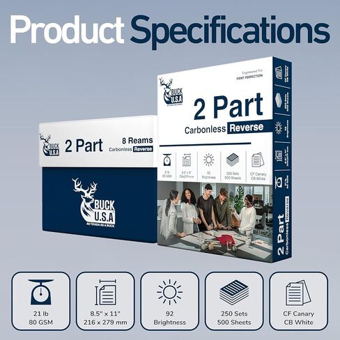 Buck 2 Part Reverse Carbonless NCR Paper, 8 Reams, 8.5" x 11" Collated Paper, 4000 Sheets, CF Canary/CB White - Ideal for Laser & Digital Printers & Perfect for Professional Duplicates in Saudi Arabia