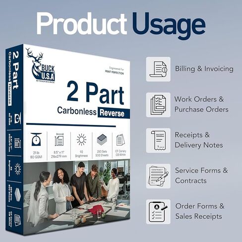 Buck 2 Part Reverse Carbonless NCR Paper, 8 Reams, 8.5" x 11" Collated Paper, 4000 Sheets, CF Canary/CB White - Ideal for Laser & Digital Printers & Perfect for Professional Duplicates in Saudi Arabia