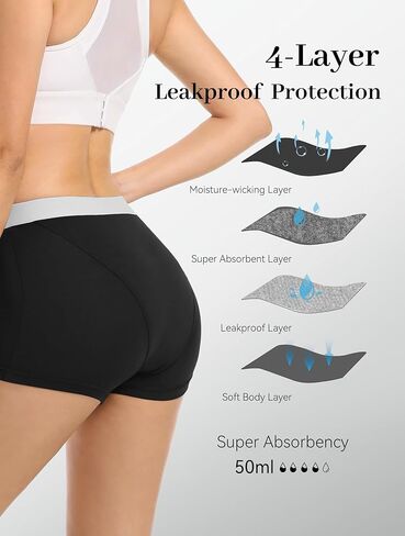 Period Underwear for Women Boyshort High Waisted Period Panties Heavy Flow Overnight Period Shorts Leakproof 2 Pack in Kuwait