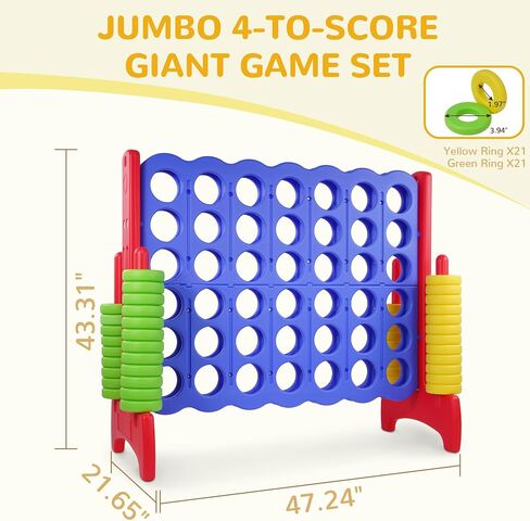 Giant 4-in-A-Row Connect Game Outdoor, 3.5FT Jumbo 4-to-Score Yard Game for Kids & Adults, 42 Rings & Quick-Release Slider in Saudi Arabia