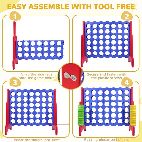 Giant 4-in-A-Row Connect Game Outdoor, 3.5FT Jumbo 4-to-Score Yard Game for Kids & Adults, 42 Rings & Quick-Release Slider in Saudi Arabia