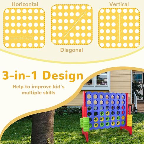 Giant 4-in-A-Row Connect Game Outdoor, 3.5FT Jumbo 4-to-Score Yard Game for Kids & Adults, 42 Rings & Quick-Release Slider in Saudi Arabia
