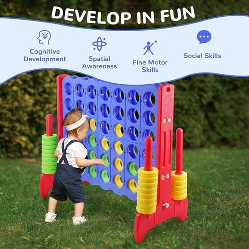 Giant 4-in-A-Row Connect Game Outdoor, 3.5FT Jumbo 4-to-Score Yard Game for Kids & Adults, 42 Rings & Quick-Release Slider in Saudi Arabia