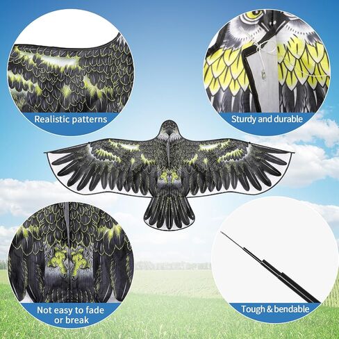 Pholirey Bird Syager Eagle Flying الطائر الطائر الطائرات الورقية Scarer Flying Kite محاصيل المزرعة محاكاة جهاز تخويف النسر مع عمود 12.63 قدم لساحة المنزل في الهواء الطلق (ذهبية بيج ، بيج رمادي ، مجموعتين) in Kuwait