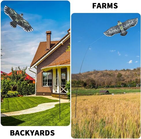 Pholirey Bird Syager Eagle Flying الطائر الطائر الطائرات الورقية Scarer Flying Kite محاصيل المزرعة محاكاة جهاز تخويف النسر مع عمود 12.63 قدم لساحة المنزل في الهواء الطلق (ذهبية بيج ، بيج رمادي ، مجموعتين) in Kuwait