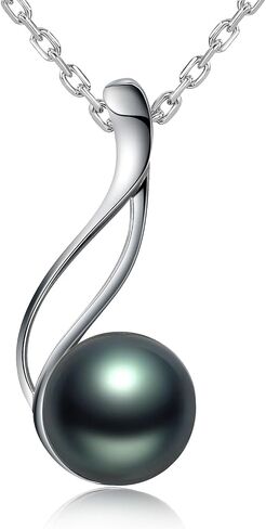 VIKI LYNN Tahitian Cultured Black Pearl Pendant Necklace 9-10mm Round Silver for Women in Kuwait
