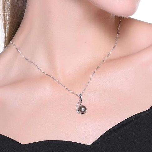 VIKI LYNN Tahitian Cultured Black Pearl Pendant Necklace 9-10mm Round Silver for Women in Kuwait