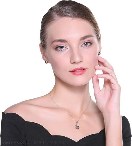 VIKI LYNN Tahitian Cultured Black Pearl Pendant Necklace 9-10mm Round Silver for Women in Kuwait