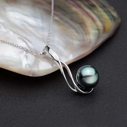 VIKI LYNN Tahitian Cultured Black Pearl Pendant Necklace 9-10mm Round Silver for Women in Kuwait