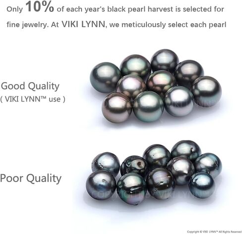 VIKI LYNN Tahitian Cultured Black Pearl Pendant Necklace 9-10mm Round Silver for Women in Kuwait